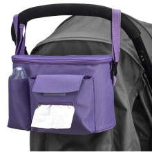 Sac de rangement pour poussette, organisateur de poussette avec porte-bouteille, sac de voyage avec bretelles réglables (violet)