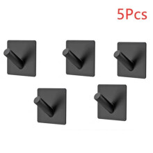 Crochet adhésif - Acier inoxydable - Noir - Lot de 5 - Résistant - Salle de bain