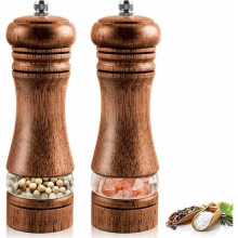 Moulin à poivre - RICEEL - Lot de 2 - Bois naturel - Mécanisme en céramique - Style contemporain