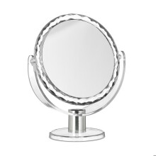 Miroir de maquillage grossissant Relaxdays, support rond pivotant, dimensions (H x L x P) : 23 x 19 x 10 cm, transparent