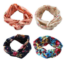Lot de 4 bandeaux bohèmes pour femmes, imprimé floral vintage, élastiques et noués en croix.