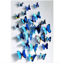 Stickers muraux - Papillons 3D - Bleus - Lot de 12 - Décoration élégante - Pour enfants