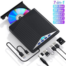 Lecteur/graveur DVD/CD externe portable 7 en 1 FANTEC USB 3.0/USB-C - Noir - Compatible Windows, Mac et Linux