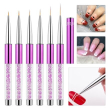 Ensemble de 6 pinceaux pour nail art avec capuchon, pinceaux ultra-fins pour ongles en gel, peinture acrylique et extensions d'ongles