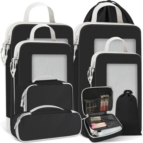 Ensemble de 9 sacs de rangement étanches pour valise, cubes de compression pour vêtements et chaussures.