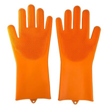Paire de gants de vaisselle en silicone Magic Scrubber, orange, pour le nettoyage de la maison