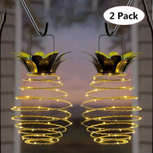 Lot de 2 lanternes solaires suspendues en forme d'ananas - Éclairage solaire extérieur - Lumières LED décoratives pour terrasse et