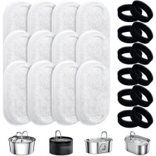 Filtre pour fontaine à eau - Chat - Lot de 24 - Charbon actif - Éponge en mousse - Quadruple filtration