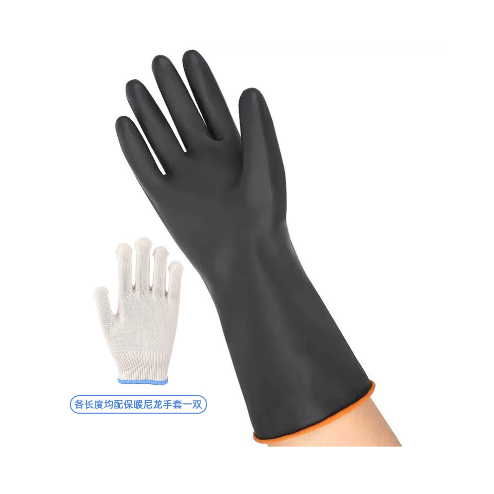 (35Cm+ Nylon Gloves) Thick Black Latex Chemical Resistant Gloves, Acid Alkali Oil Proof Industrial Rubber Gloves 4005344320452
