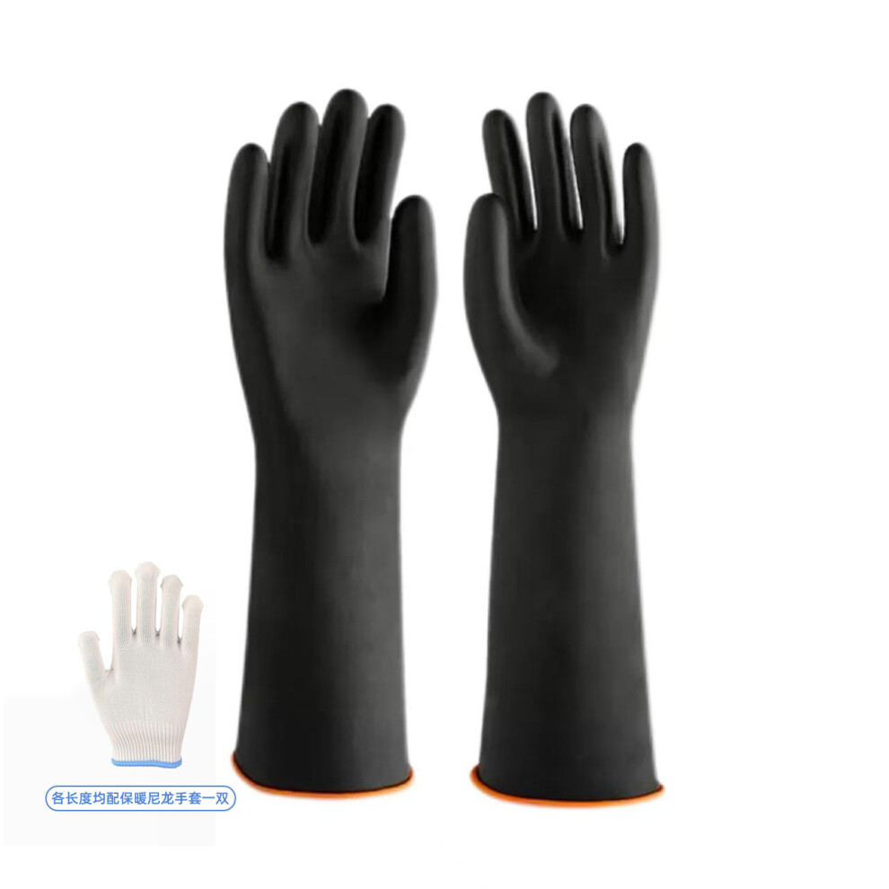 (45Cm+ Nylon Gloves) Thick Black Latex Chemical Resistant Gloves, Acid Alkali Oil Proof Industrial Rubber Gloves 4005344320476