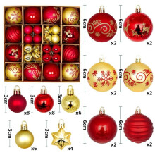 Weihnachtsbaumschmuck-Set für Heimpartys, große, mehrfarbige Kugeldekorationen, 3 cm-6 cm (rot und gold)