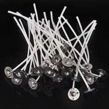 Packung mit 50 gewachsten Baumwolldochten mit Metallhaltern, 20 cm – Weiß