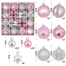Weihnachtsbaumschmuck-Set für Heimpartys, große, mehrfarbige Kugeldekorationen, 3 cm-6 cm (rosésilber)