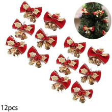 12 Stück niedliche Weihnachtsschleifen mit Glöckchen, Mini-Schleifendekoration, Weihnachtsbaum-Hängedekoration (rot)