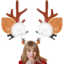 Paar Haarspangen mit Rentiergeweih und flauschigen Bommeln, weihnachtliche Haaraccessoires für Mädchen und Erwachsene
