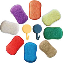 Set mit 5 Mikrofaser-Küchenschwämmen, doppelseitig, geruchlos, antihaftbeschichtet, flache Bürste, Farben zufällig