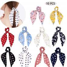 Set mit 10 Chiffon-Haargummis, floralen Haargummis, Pferdeschwanzgummis, Vintage-Accessoires