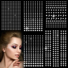 Strasssteine fürs Gesicht – Farbe unbekannt – 850 Stück – Silberne Aufkleber – Für Make-up und Nägel – Einfache Anwendung