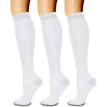 3er-Pack Kompressionsstrümpfe, YSTP Sport-Kompressionsstrümpfe für Damen und Herren, für Freizeit und Sport, Weiß