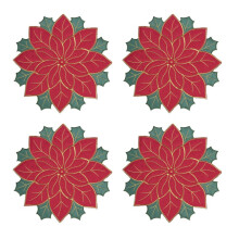 Holiday Christmas Embroidered Placemats Applique Poinsettia Placemats Christmas Flower Placemat for Table Decoration A