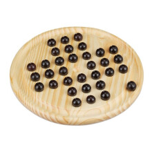 Relaxdays Solitärspiel, rundes Spielbrett, 33 Murmeln, für Kinder und Erwachsene, ein Spieler, aus Holz, Naturholz oder mit schwarzem