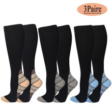Kompressionsstrümpfe – Unisex – Laufen – 3 Paar – Grau, Beige, Blau