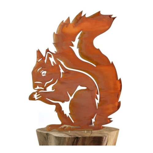 Dekorative Eichhörnchenfigur aus rostigem Metall – Gartendekoration – Lockt Eichhörnchen an