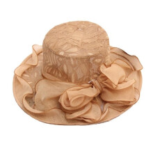 Eleganter Damen-Sonnenhut mit breiter Krempe und abnehmbarer Schleife – Khaki-Spitze