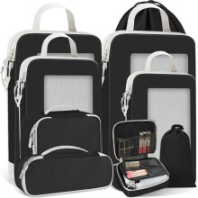 Reise-Organizer-Set mit 9 wasserdichten Kofferaufbewahrungsbeuteln und Kompressions-Packwürfeln für Kleidung und Schuhe