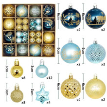 Weihnachtsbaumschmuck-Set für Heimpartys, große, mehrfarbige Kugeldekorationen, 3 cm-6 cm (goldblau)