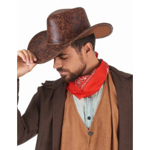 Accessoire – Brauner Cowboyhut aus Kunstleder für Erwachsene