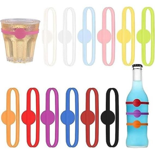 Glasmarker – Silikon – 12 Farben – Wiederverwendbar – Elastisch – Einfache Kennzeichnung