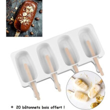 Eisform – Magnum-Eis am Stiel – Hochwertiges Silikon – 4 Mulden – 20 Gratis-Stiele