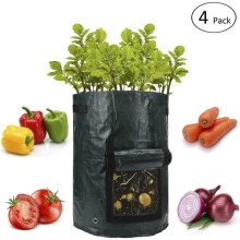 4er-Pack 10-Gallonen-Kartoffelpflanzsäcke mit Klappe und Griffen. Robuste, luftdurchlässige Pflanztöpfe aus strapazierfähigem Gewebe.