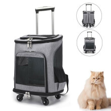 2-in-1 Faltbarer Rucksack/Rollbarer Haustiertransporter für Hunde, Katzen und andere Tiere – Grau – Trolley
