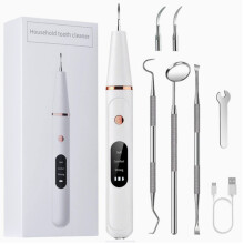 Ultrasone tandenreiniger voor thuisgebruik - tandplakverwijderaar met LED-lampje en multifunctionele, verwisselbare opzetstukken, voor