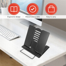 Desk Book Stand Metal Reading Rest Book Holder Angle Adjustable Stand Document Holder Portable Sturdy (Black)