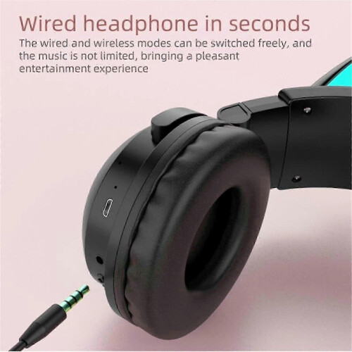 Cuffie wireless a forma di orecchie di gatto, pieghevoli e con luci LED, Bluetooth 5.0 2