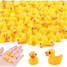 Gartendekoration – Set mit 100 Mini-Enten aus Kunstharz – Gelb – Mehrfarbig – Für den Außenbereich