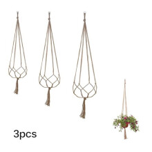 3-teiliger kreativer Pflanzenhänger aus natürlichem Jute-Hanf-Makramee-Seil, Blumentopf-Hängekorbhalter mit Schlüsselanhänger D