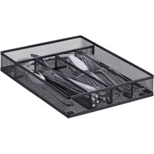 Besteckkasten aus Stahlgewebe, Besteckbox aus Metall, Besteckablage, H x B x T: 5,3 x 24 x 32,5 cm, schwarz