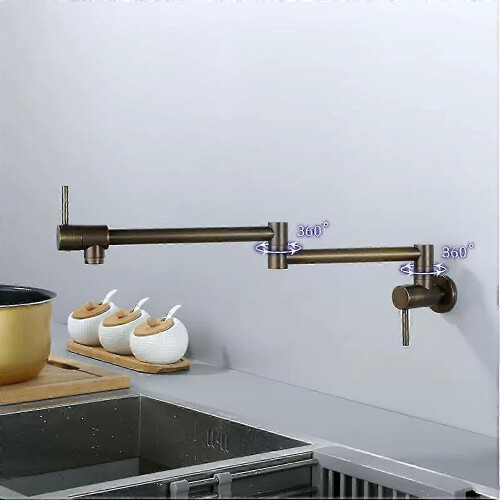Antique brass folding kitchen faucet with double joint swing arm 2