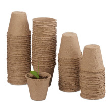 Relaxdays Pflanztopf-Set, 80-teilig, Anzuchttöpfe, Zellulose, rund, 8 cm, beige