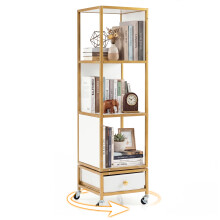 4-Tier Rotating Bookshelf on Wheels 360 Spinning Corner Shelf Tower