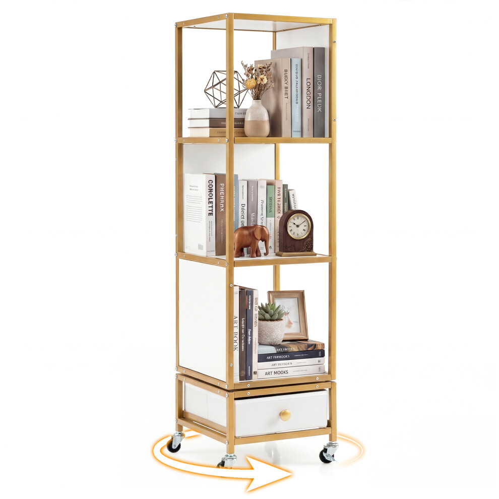 Costway 4-Tier Rotating Bookshelf On Wheels 360 Spinning Corner Shelf Tower