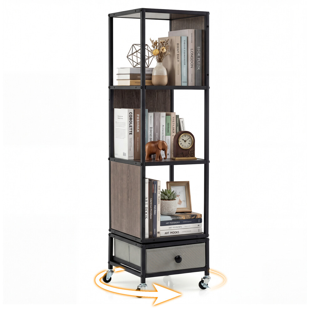 Costway 4-Tier Rotating Bookshelf On Wheels 360 Spinning Corner Shelf Tower
