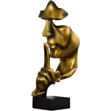 Abstrakte Skulpturen, Statuen schweigender Männer, Statuette der Stille, abstrakte goldene Harzfigur, moderne Kunst