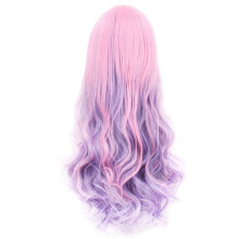 Rainbow Long Wavy Cosplay Wig Gradient Heat Resistant Fiber Natural Synthetic Hair Full Wig Ombre Party Wig 70cm