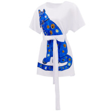 (Blue, S) Women’s 70s Retro T-Shirt Dress with Belt Anni Frid Inspired Disco Costume Vintage Party Outfit