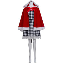 (M) Women's Festive Holiday Cindy Luo Costume Set Red Dress with Cape & Gloves Christmas Outfit